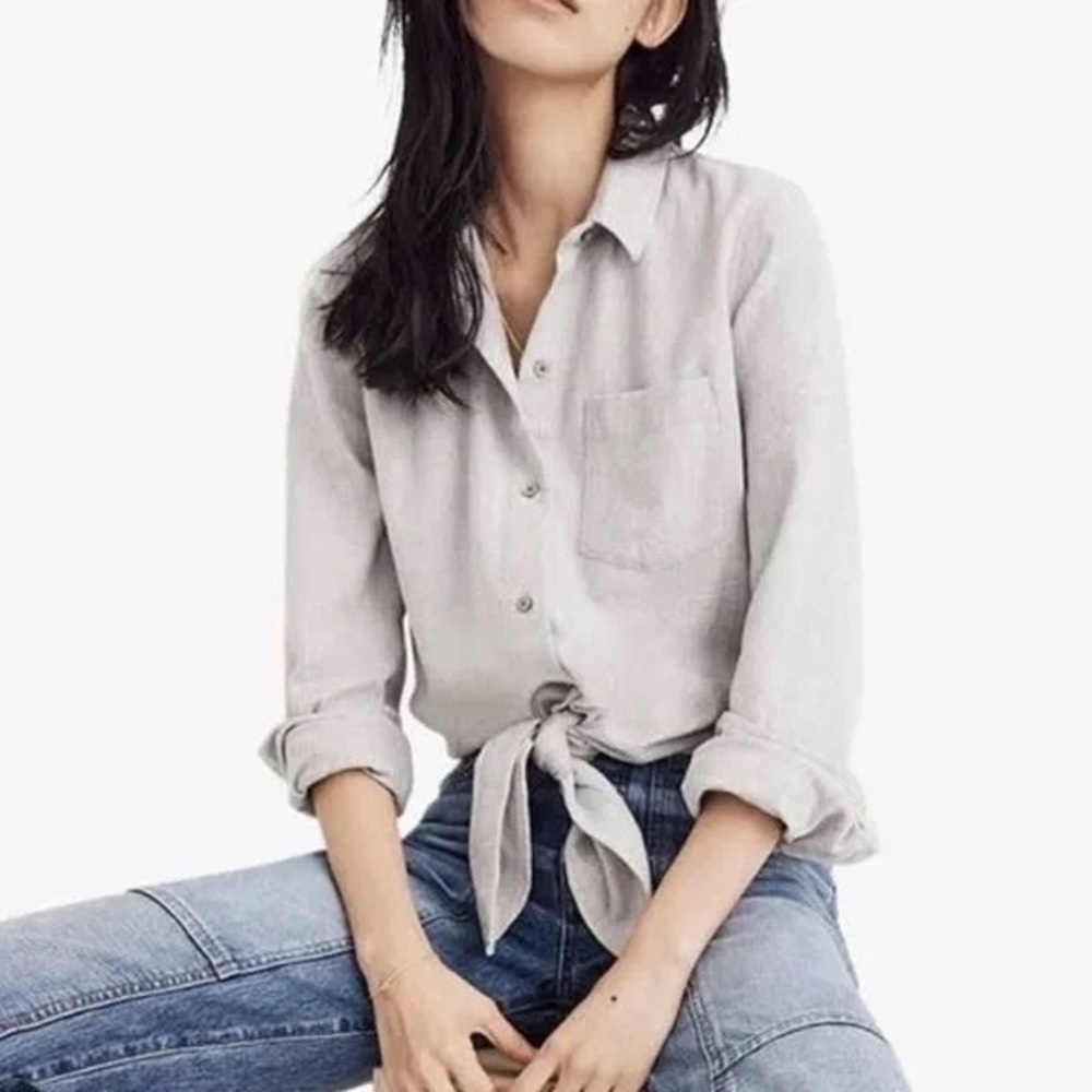 Madewell Cotton Flannel Tie-Front Button Down Shirt Women’s XS Heather Gray